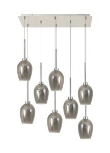 Penton Rectangle Multiple Pendant 2m, 8 x G9, Polished Chrome/Smoke/Frosted Type D Shade