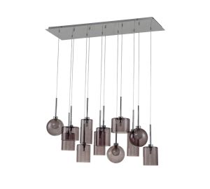 Penton Linear Pendant 2m, 12 x G9, Polished Chrome/Smoked/Frosted Type A,B,C,G Shade