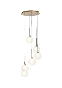 Penton Round Pendant 2.5m, 6 x G9, French Gold/Cognac/Frosted Type G Shade