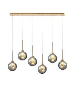 Penton Linear Pendant 2m, 6 x G9, French Gold/Chrome/Frosted Type G Shade