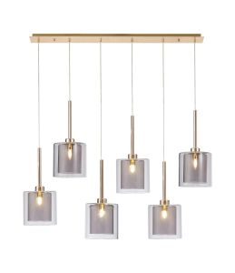 Penton Linear Pendant 2m, 6 x G9, French Gold/Smoked/Clear Type H Shade