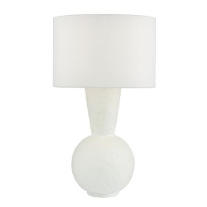 Perla 1 Light E27 Matt White Table Lamp With Inline Switch C/W White Linen Drum Shade