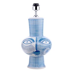 Picasso 1 Light E27 Large Ceramic Blue & White Fun Face Table Lamp With Inline Swtch (Base Only)