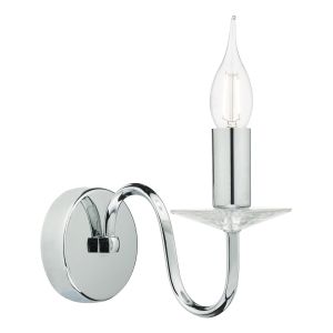 Pique 1 Light E14 Polished Chrome Wall Light With Pull Switch & Clear Crystal Detail