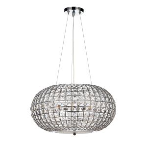 Pllouis 3 Light E14 Polished Chrome Adjustable Cylindrical Pendant With faceted Square-Cut Crystal Glass