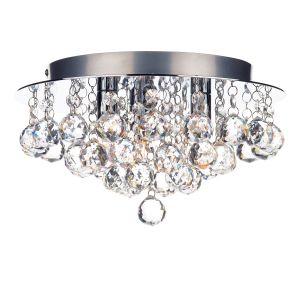 Pluto 3 Light G9 Polished Chrome Flush ceiling Fitting Featuring Rings Of Faceted Crystal Drops