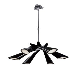 Pop Pendant/Ceiling Semi Flush Convertible 6 Light E27, Gloss Black/White Acrylic/Polished Chrome, CFL Lamps INCLUDED