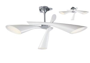 Pop Ceiling Semi Flush Convertible 3 Light E27, Gloss White/White Acrylic/Polished Chrome, CFL Lamps INCLUDED