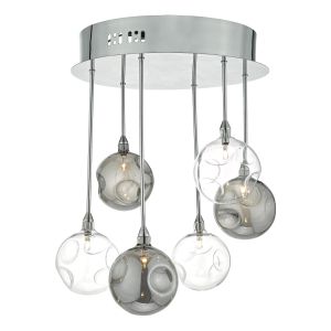 Quinn 5 Light G4 Polished Chrome Pendant With Smoked & Clear Glass Shades With Oversized Dimples