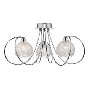 Rafferty 3 Light E14 Polished Chrome Semi Flush Ceiling Fitting C/W Glass Shades Covered In Thousands Of Tiny Crystals