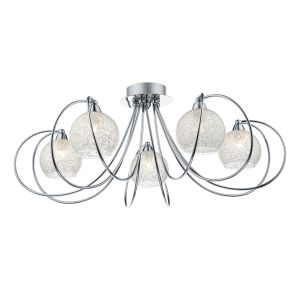 Rafferty 5 Light E14 Polished Chrome Semi Flush Ceiling Fitting C/W Glass Shades Covered In Thousands Of Tiny Crystals