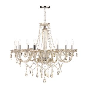 Raphael 8 Light E14 Champagne With Polished Chrome Detail Adjustable Chandelier Pendant With Champagne Coloured Glass Crystal