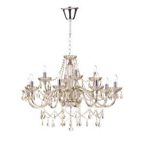 Raphael 12 Light E14 Champagne With Polished Chrome Detail Adjustable 2 Tier Chandelier Pendant With Champagne Coloured Glass Crystal