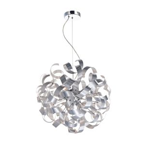 Rawley 9 Light G9 Polished Chrome Adjustable Pendant Features Ribbons Of Brushed Aluminium