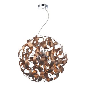 Rawley 9 Light G9 Polished Chrome Adjustable Pendant Features Ribbons Of Brushed Copper