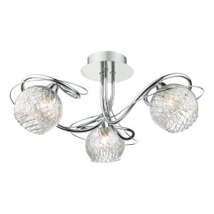 Rehan 3 Light G9 Polished Chrome Semi Flush Fitting With Delicate Clear Ripple Glass Shades