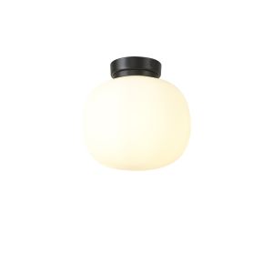 Reya Small Oval Ball Flush Fitting 1 Light E27 Matt Black Base With Frosted White Glass Globe