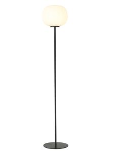 Reya Medium Oval Ball Floor Lamp 1 Light E27 Matt Black Base With Frosted White Glass Globe