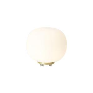 Reya Small Oval Ball Table Lamp 1 Light E27 Satin Gold Base With Frosted White Glass Globe