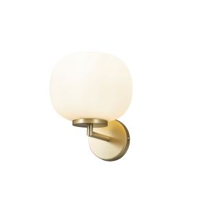 Reya Small Oval Ball Wall Light 1 Light E27 Satin Gold Base With Frosted White Glass Globe