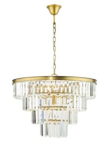 Rhapsody 6 Light E14 Natural Brass Adjustable Pendant With Clear Crystals