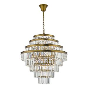 Rhapsody 12 Light E14 Natural Brass Adjustable Pendant With Clear Crystals