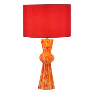Rheneas 1 Light E14 Red Confetti Hand Blown Glass Base With Inline Switch C/W Red Cotton 30cm Shade