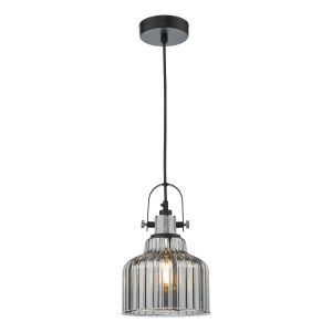 Rhode 1 Light E27 Polished Chrome Adjustable Single Pendant C/W Smoked Glass Shade