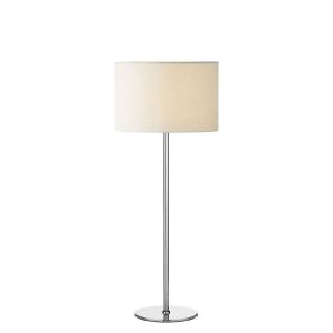 Rimini 1 Light E27 Satin Chrome Table Lamp With Inline Switch C/W Delta Ivory Cotton 26cm Drum Shade
