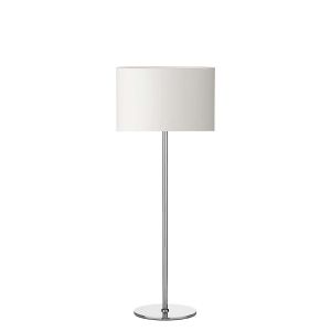 Rimini 1 Light E27 Satin Chrome Table Lamp With Inline Switch C/W Puscan vory Cotton 25cm Drum Shade