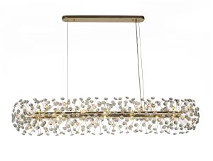 Riptor Oblong Linear Pendant 14 Light G9 French Gold / Crystal (44 extra sets of crystal)