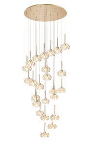 Riptor 24 Light G9 5m Round Multiple Pendant With French Gold And Crystal Shade, Item Weight: 25.2kg