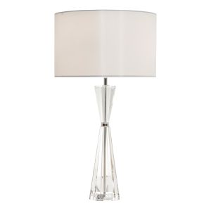 Risha 2 Light E27 Crystal Base Table Lamp Crystal With Polished Nickel Detail & Inline Switch C/W Ivory Faux Silk Shade