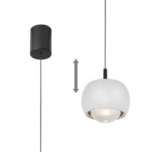 Roller 7.7cm Rise And Fall Pendant, 12W LED, 3000K, 1000lm, White/Black, 3yrs Warranty