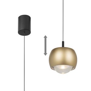 Roller 7.7cm Rise And Fall Pendant, 12W LED, 3000K, 1000lm, Gold/Black, 3yrs Warranty