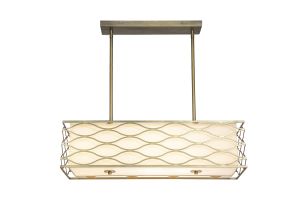 Rocorston Rectangle Pendant / Convertible To Semi Flush 5 Light E14 Aged Gold / Ccrain Fabric Shade