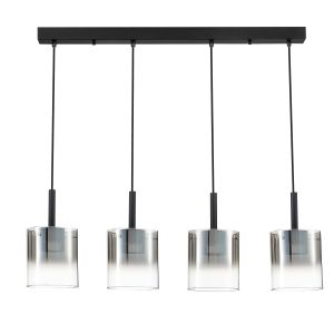 Bianchi 4 Light 9W Integrated LED Black Adjustable Linear Pendant C/W Smoked Glass Shade