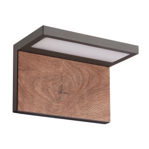 Ruka Wall Lamp, 13W LED, 3000K, 850lm, IP54, Anthracite/Walnut, 3yrs Warranty