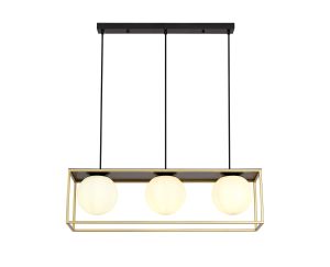 Russell Linear Pendant, 3 Light Adjustable E14, Matt Black/Painted Gold