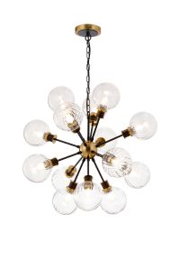 Salas Pendant, 14 Light E14 With 15cm Round Segment Glass Shade, Brass, Clear & Satin Black