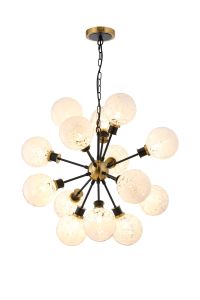 Salas Pendant, 14 Light E14 With 15cm Round Speckled Glass Shade, Brass, White & Satin Black