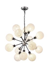 Salas Pendant, 14 Light E14 With 15cm Round Speckled Glass Shade, Satin Nickel, White & Satin Black