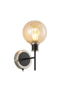Salas Switched Wall Light, 1 Light E14 With 15cm Round Segment Glass Shade, Satin Nickel, Amber Plated & Satin Black