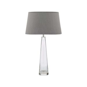 Samara 1 Light E27 Clear Glass Table Lamp With Inline Switch C/W Cezanne Grey Faux Silk Tapered 35cm Drum Shade