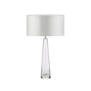 Samara 1 Light E27 Clear Glass Table Lamp With Inline Switch C/W Hilda Ivory Faux Silk 35cm Drum Shade