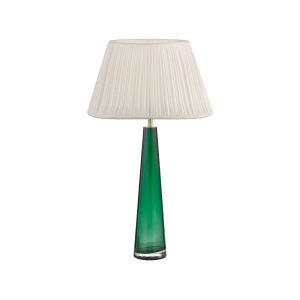 Samara 1 Light E27 Green Glass Table Lamp With Inline Switch C/W Ulyana Ivory Faux Silk Pleated 35cm Shade
