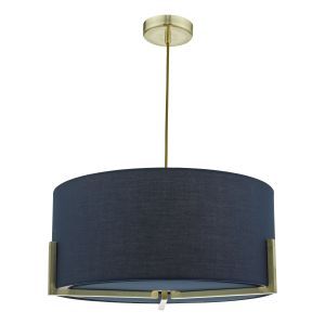Santino 3 Light E27 Gold Adjustable Pendant With Navy Cotton Shade & Matching Diffuser
