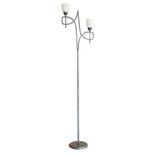 San Marino Floor Lamp With In-Line Dimmer 2 Light E14 Tex/Pewter/Opal Glass, NOT LED/CFL Compatible