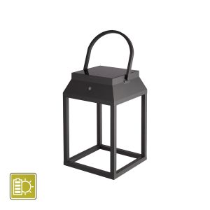 Sapporo Small Solar Battery Operated Portable Lantern, 3W LED, 3000K, 238lm, IP54, Graphite, 3yrs Warranty