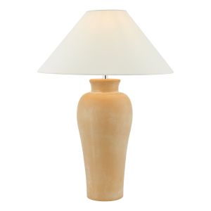 Sasha 1 Light E27 Terracotta Table Lamp With Inlince Switch  C/W Ormolu Natural Linen 44cm Coolie Shade